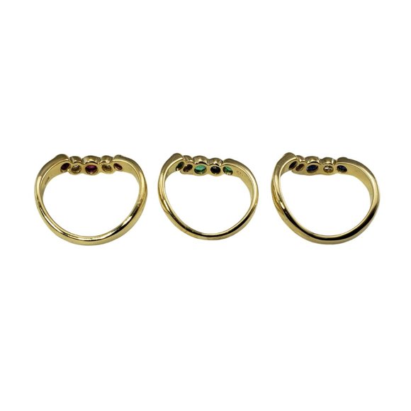 Vintage Set of 3 14K Yellow Gold Ruby/Emerald/Sapphire and Diamond Ring #12027 - Picture 5 of 8